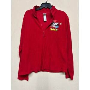Disney Store Red Mickey Minnie 1/4 Zip Fleece Pullover Womens XL Park Casual